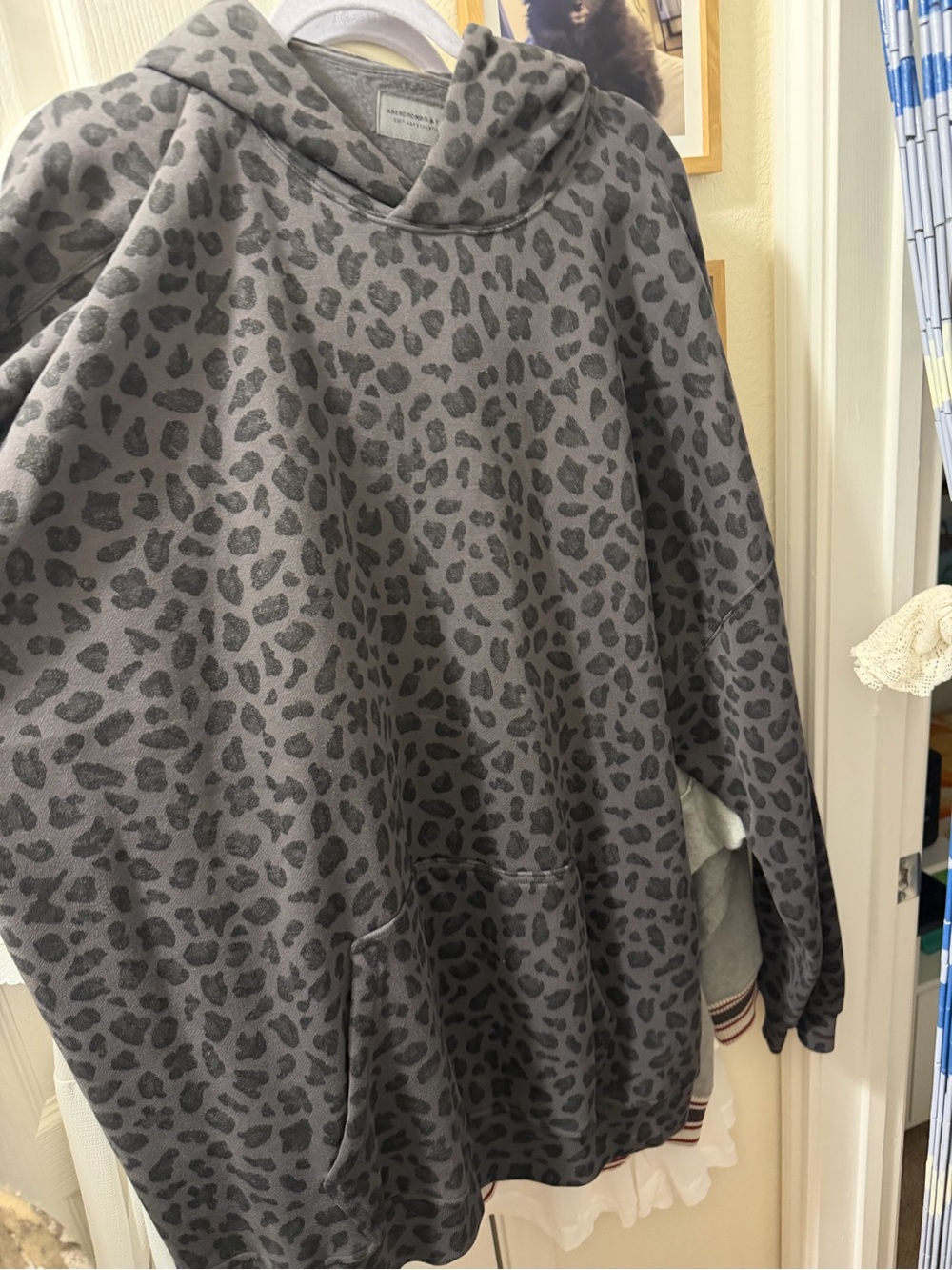 Abercrombie & Fitch Gray Leopard Print Hoodie